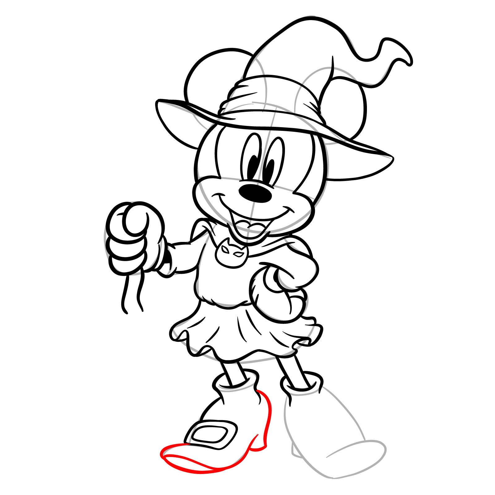 How to draw Halloween Minnie Mouse as a witch - step 28