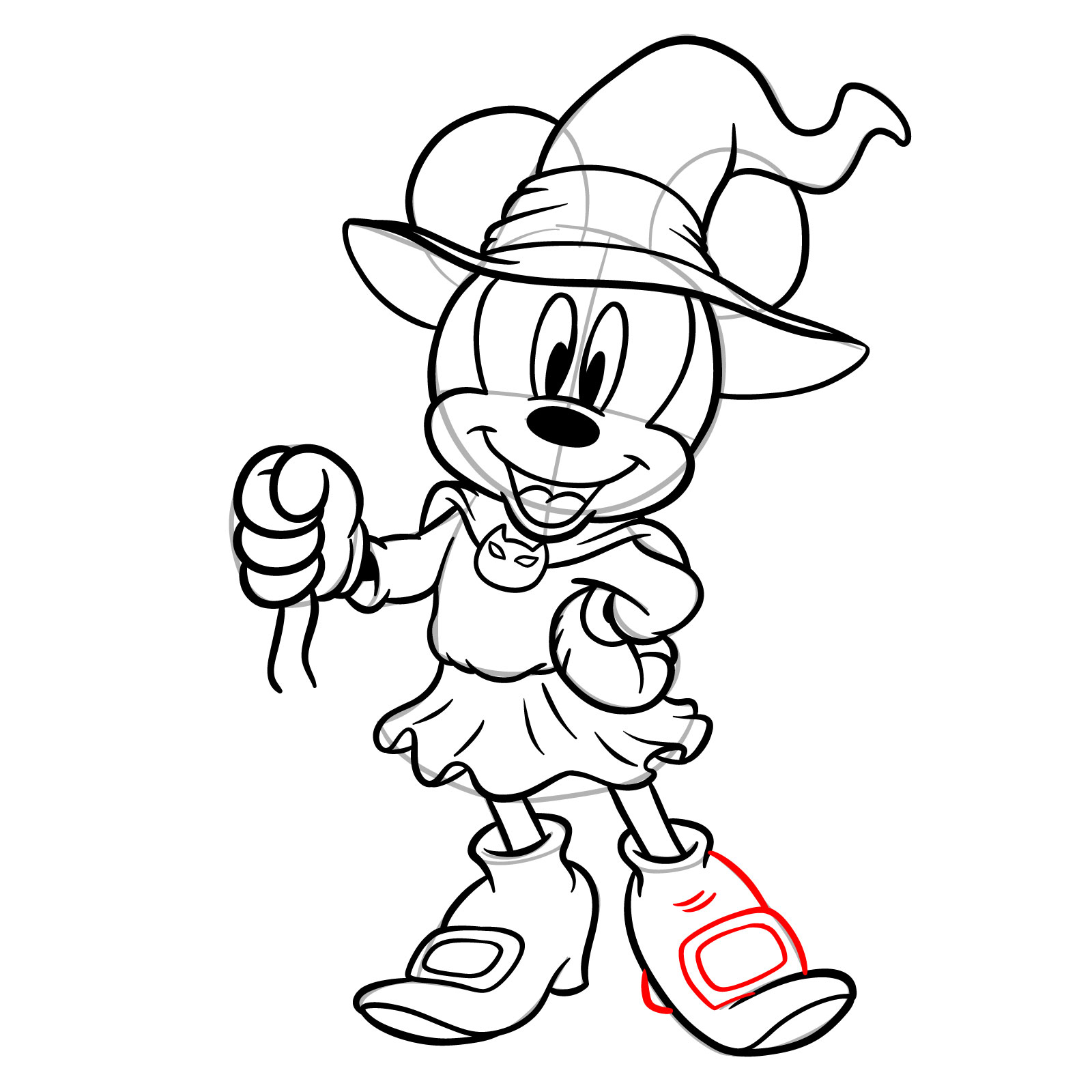 How to draw Halloween Minnie Mouse as a witch - step 30