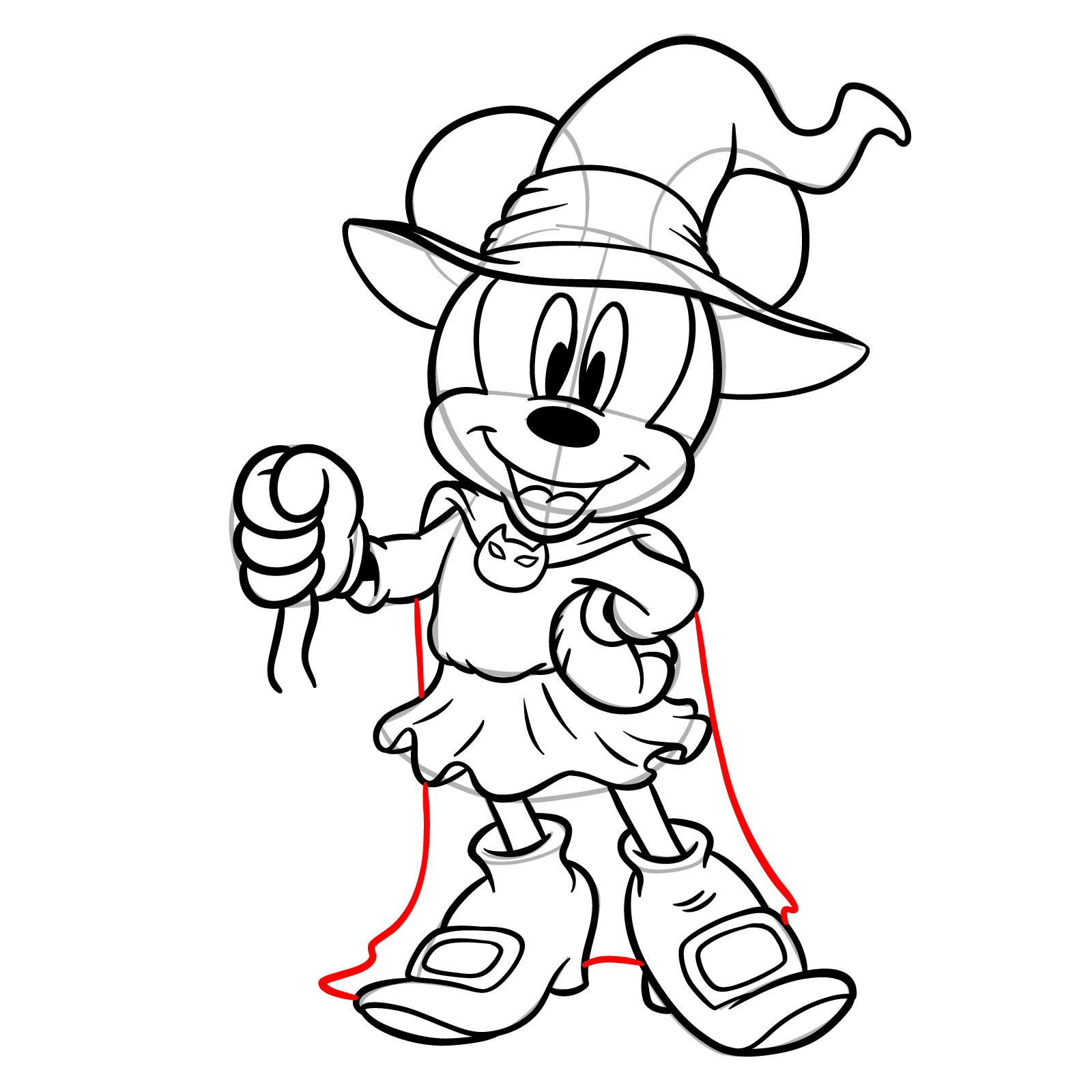 How to draw Halloween Minnie Mouse as a witch - step 31