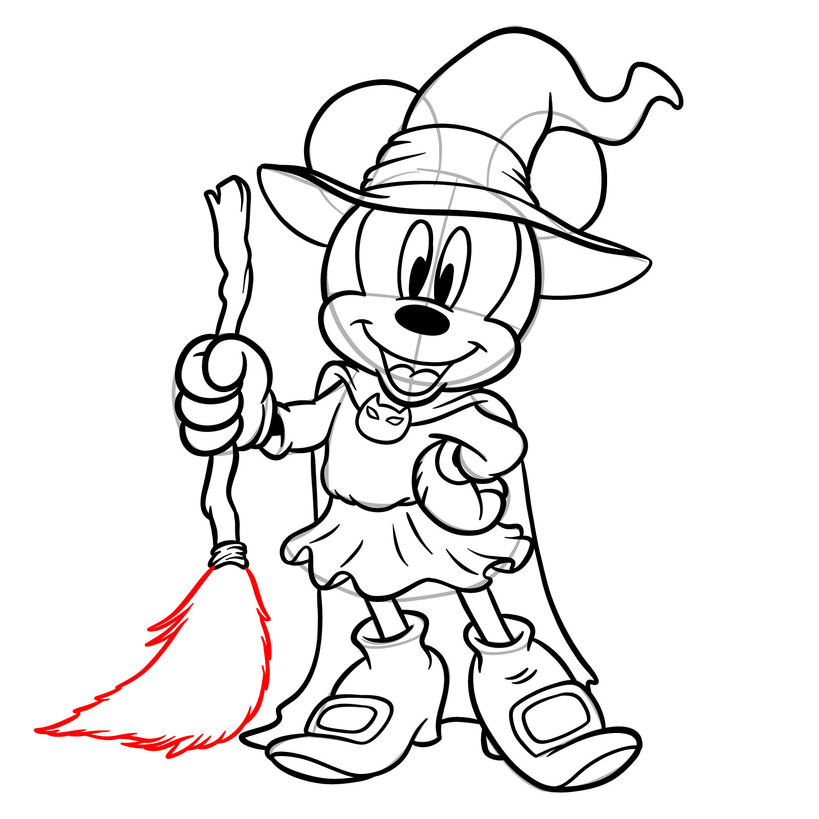 How to draw Halloween Minnie Mouse as a witch - step 33