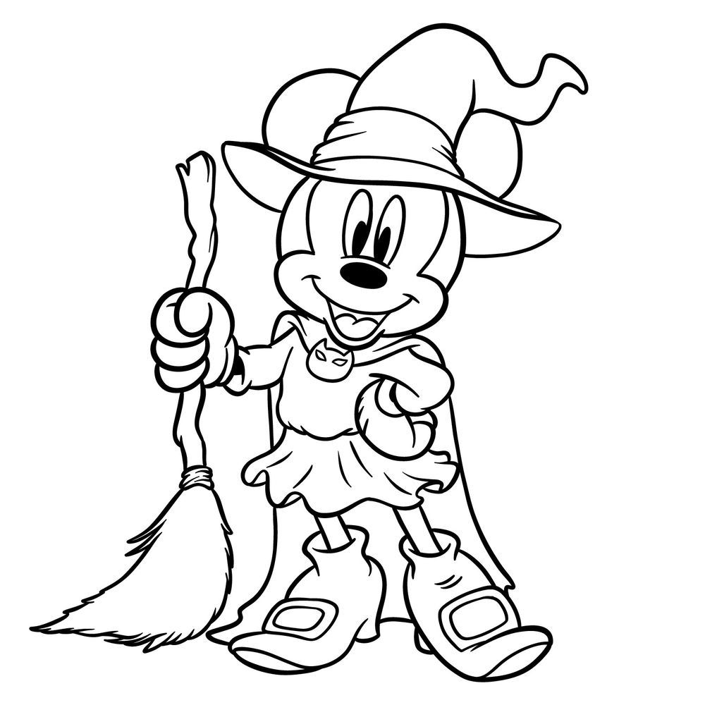 How to draw Halloween Minnie Mouse as a witch