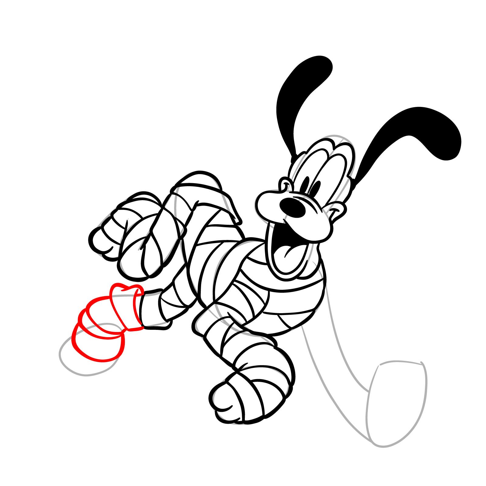 How to draw Halloween Pluto as a mummy - step 22