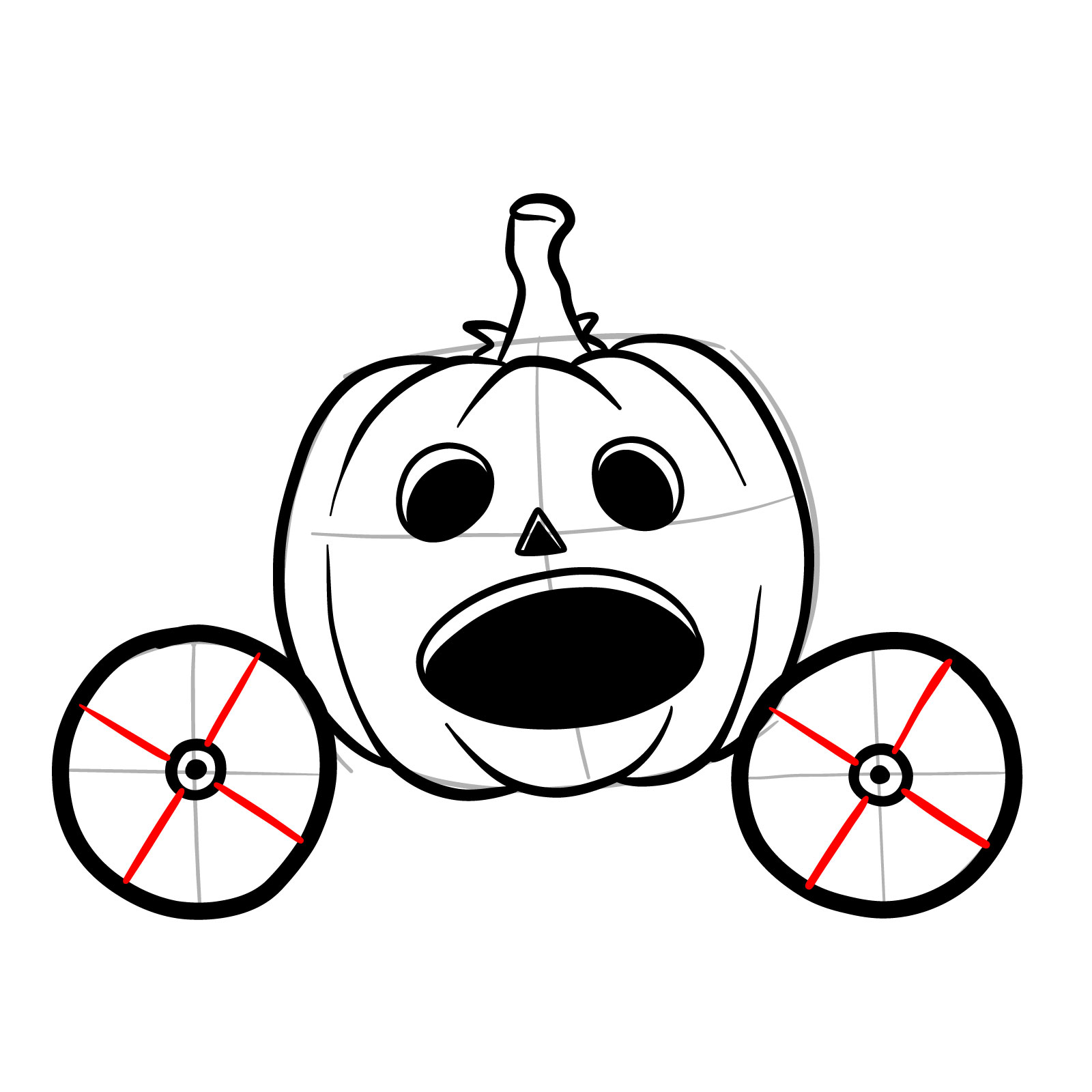 How to draw a Pumpkin Carriage - step 12