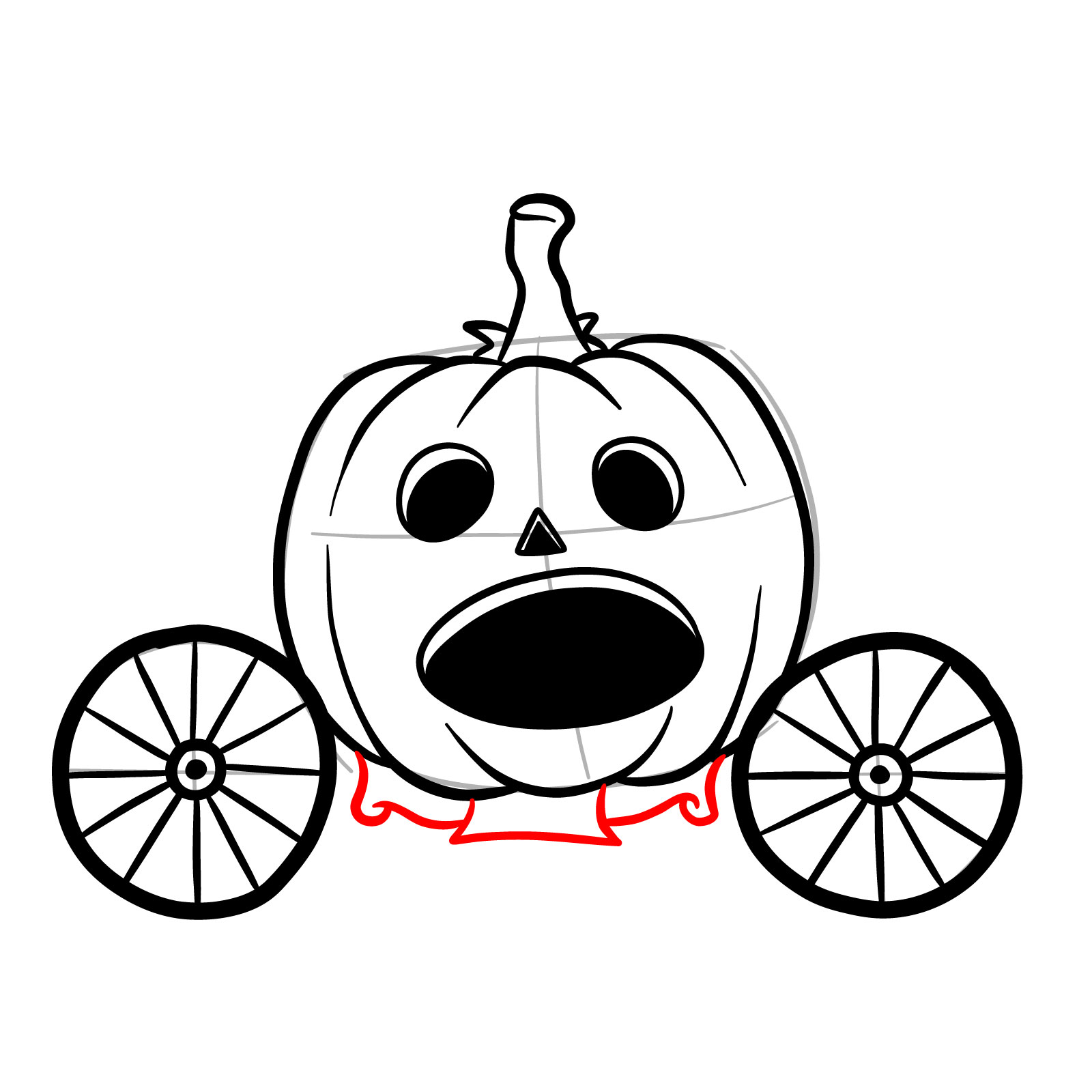 How to draw a Pumpkin Carriage - step 14