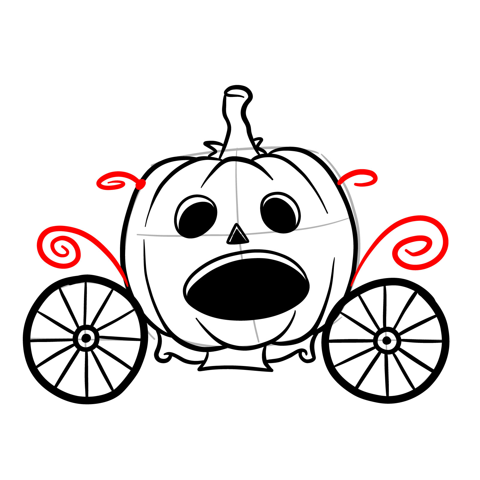 How to draw a Pumpkin Carriage - step 15