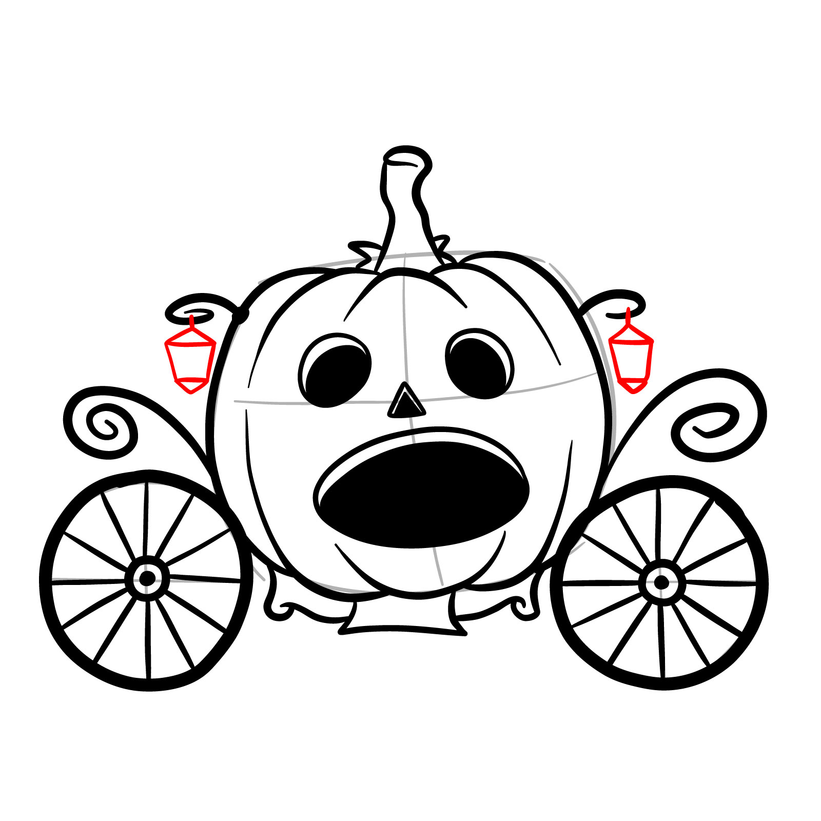 How to draw a Pumpkin Carriage - step 16