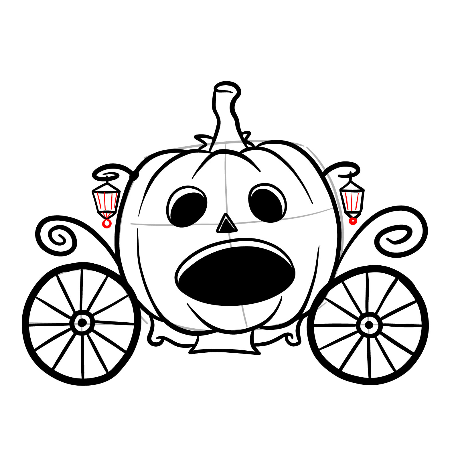 How to draw a Pumpkin Carriage - step 17
