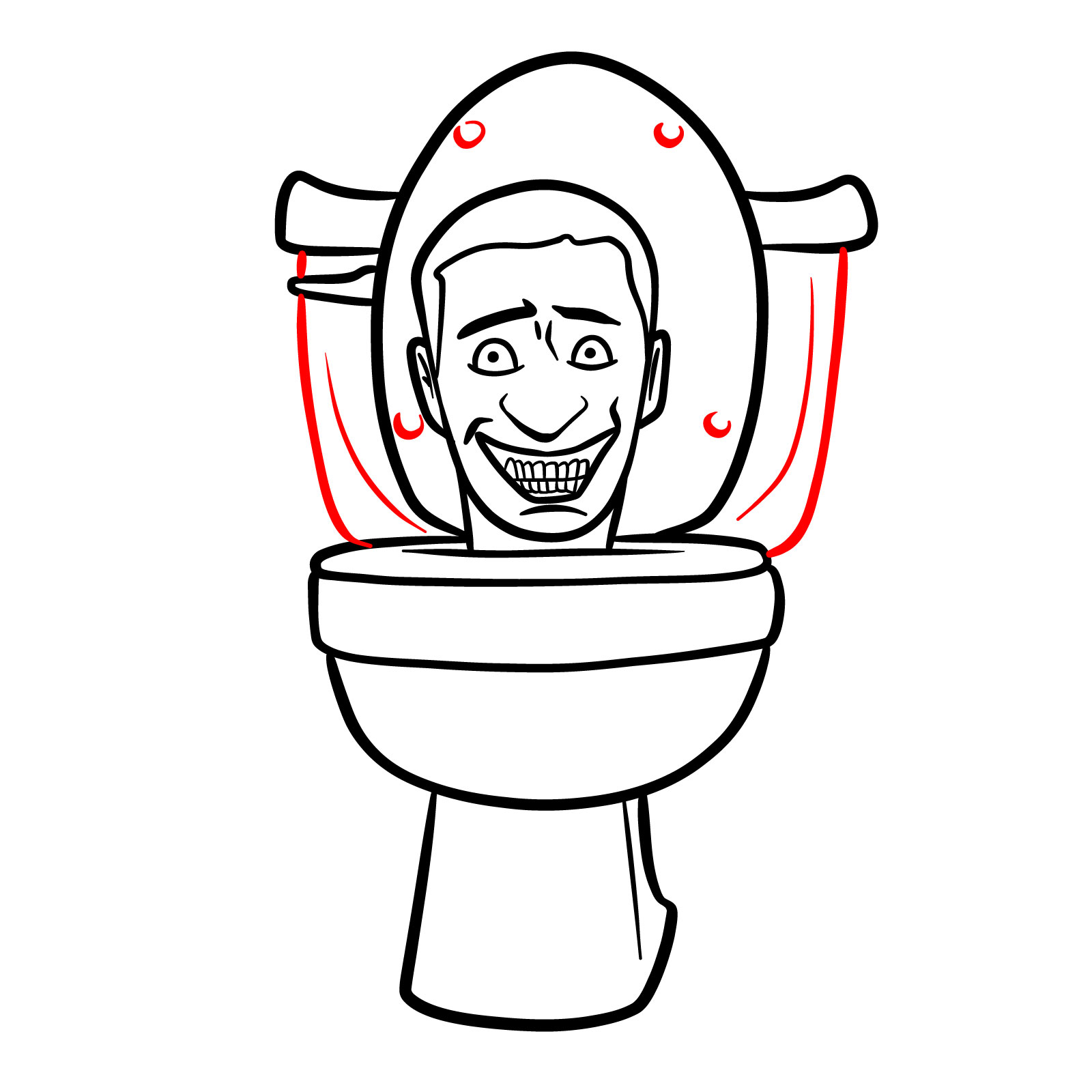 Drawing the main body of the toilet tank and decorative circular shapes on the lid - step 12