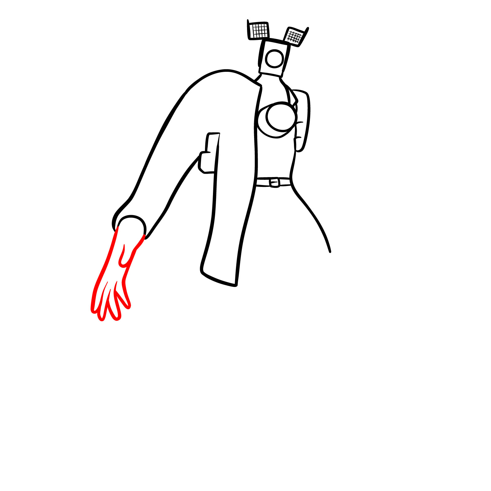 Drawing his uniquely elongated right hand - step 08