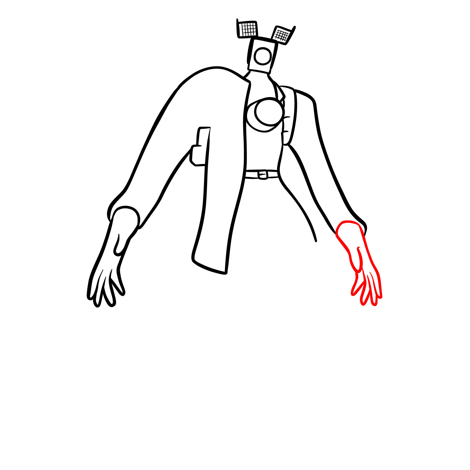 Sketching Titan Cameraman's distinctively elongated left hand - step 10