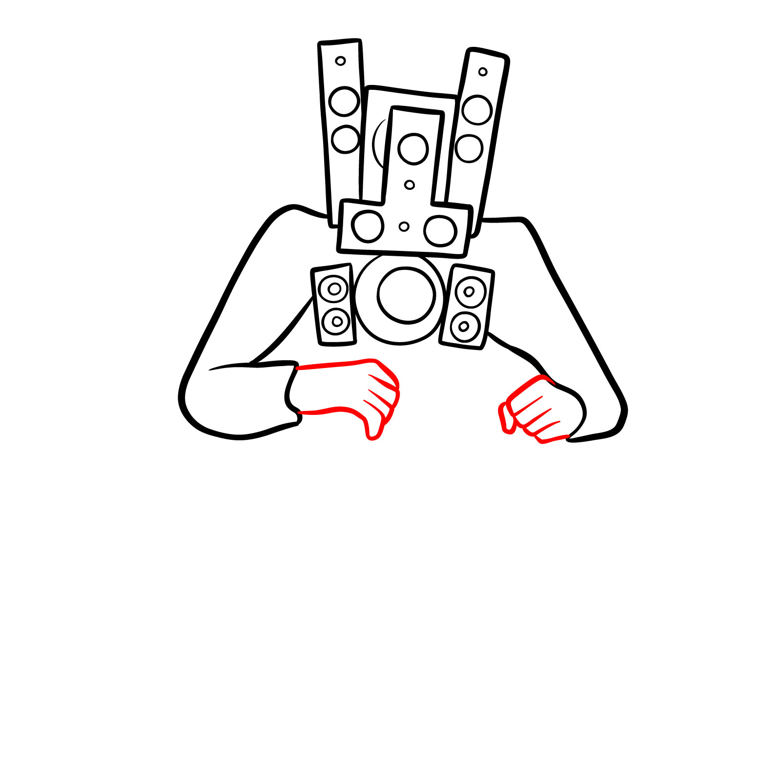 Sketching the hands of Titan Speakerman - step 08