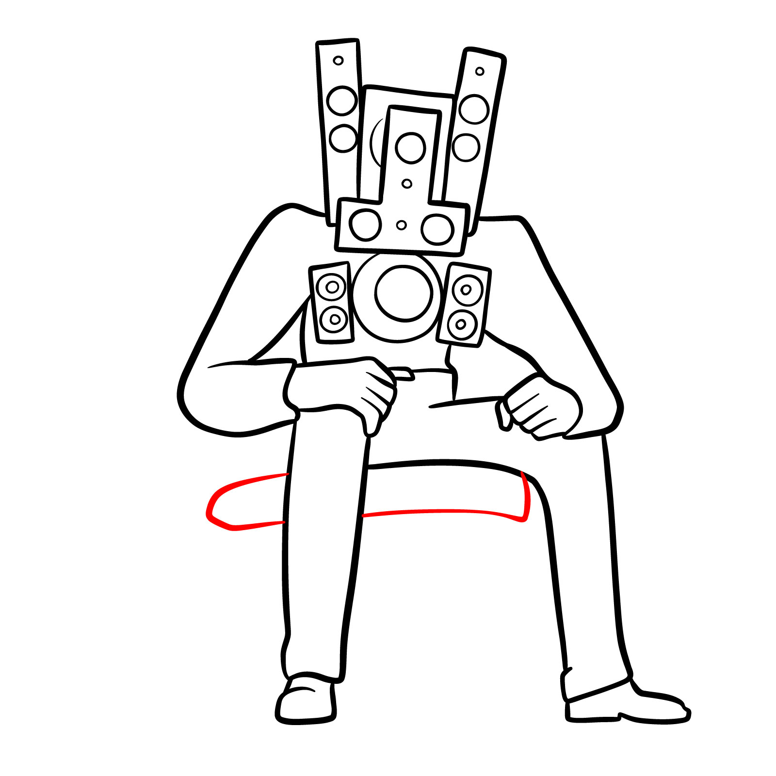 Drawing a toilet seat beneath Titan Speakerman - step 12