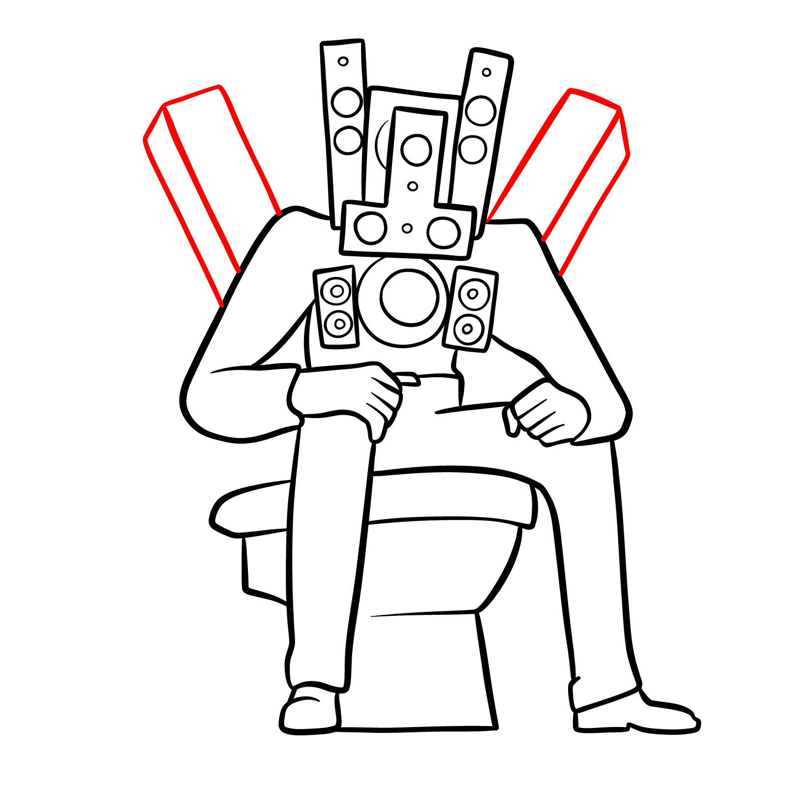 Drawing box shapes behind Titan Speakerman's shoulders - step 14
