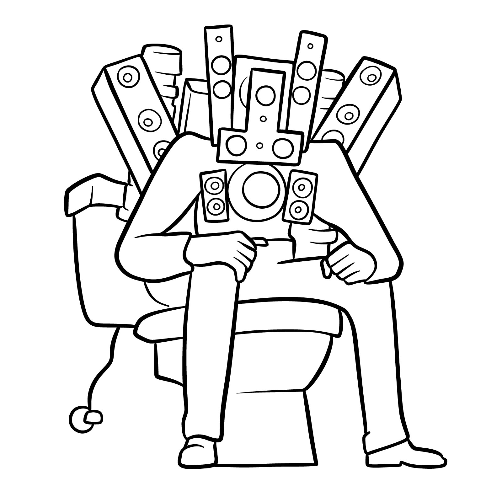 Completed drawing of Titan Speakerman seated on a toilet throne - final step
