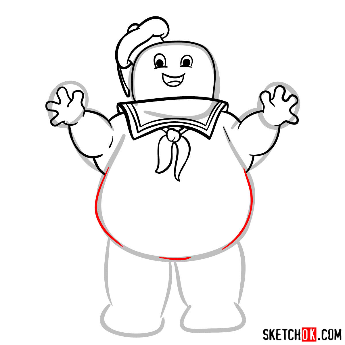 How to draw Stay Puft Marshmallow Man - step 07