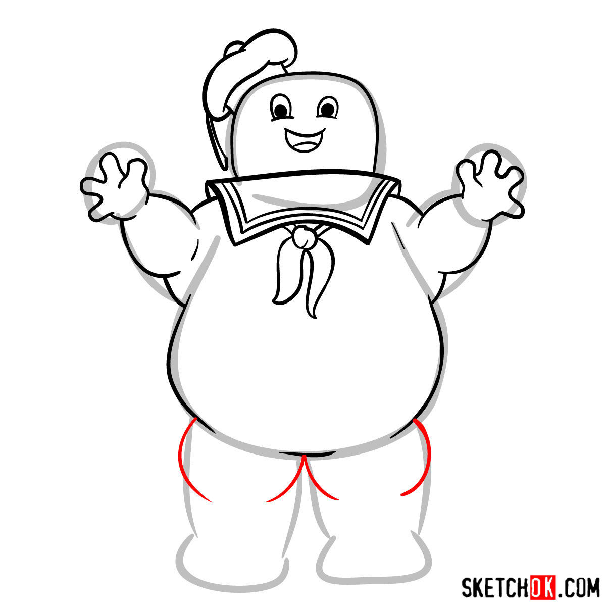 How to draw Stay Puft Marshmallow Man - step 08