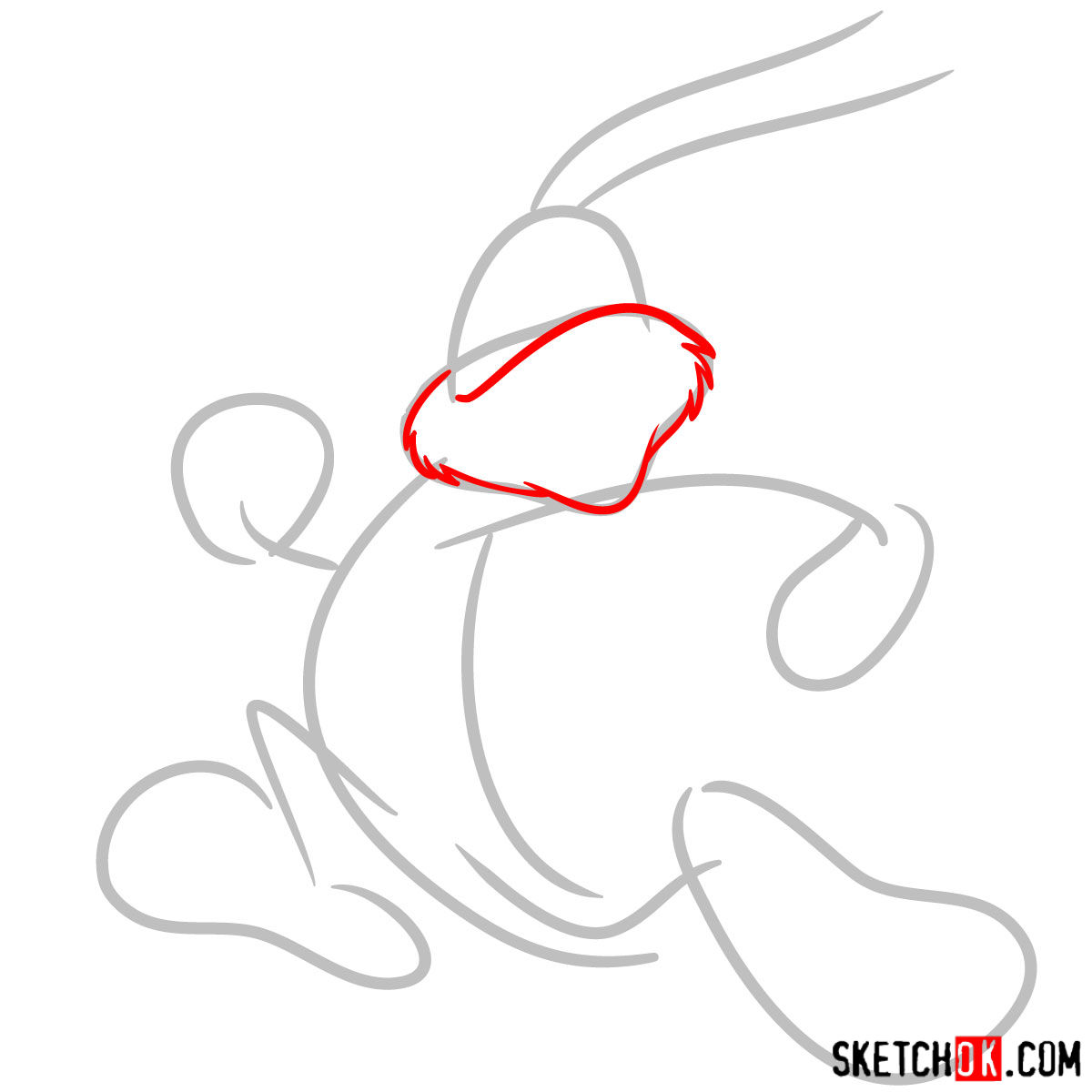 How to draw Bugs Bunny running - step 02