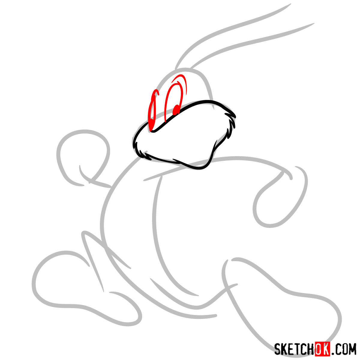 How to draw Bugs Bunny running - step 03