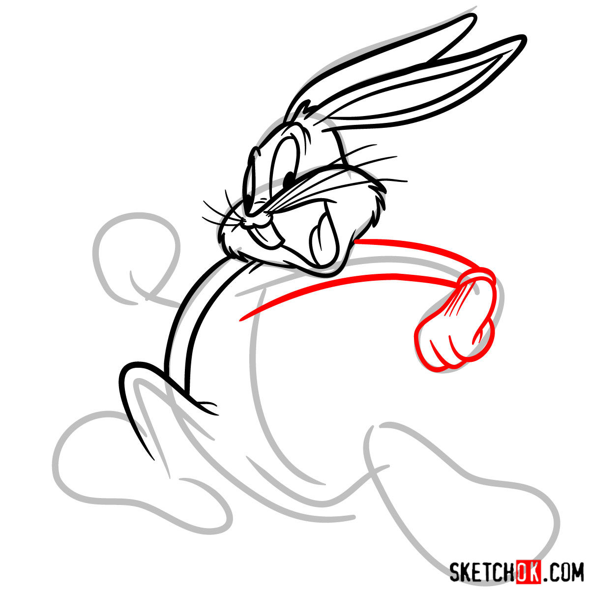 How to draw Bugs Bunny running - step 07