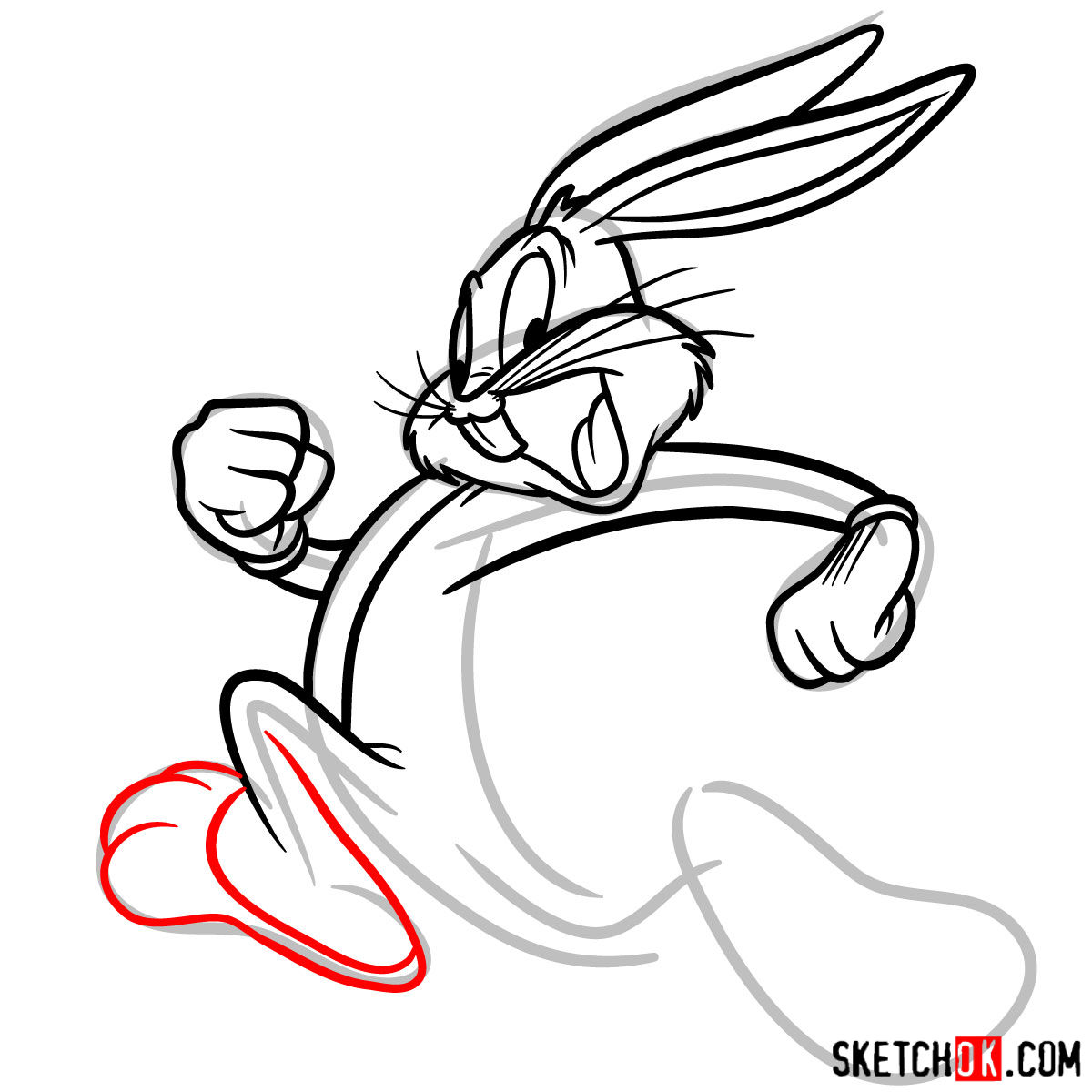 How to draw Bugs Bunny running - step 09