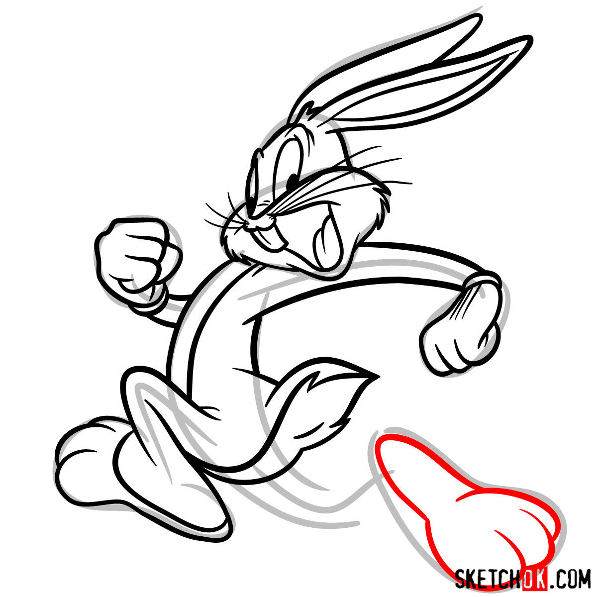 How to draw Bugs Bunny running - step 11
