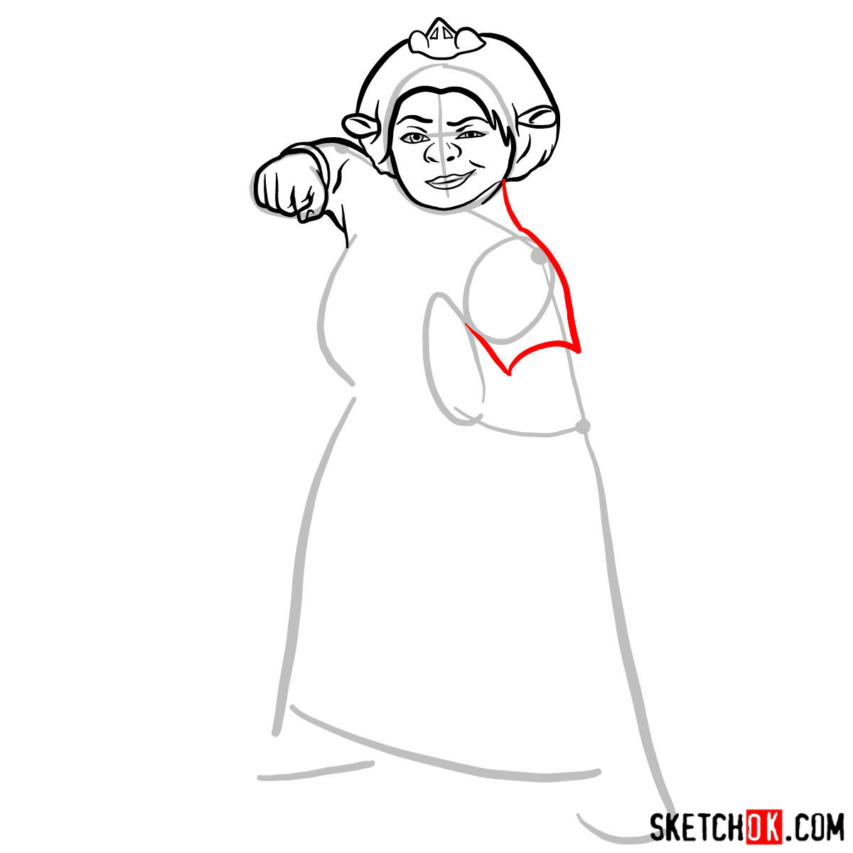 How to draw Princess Fiona - step 07