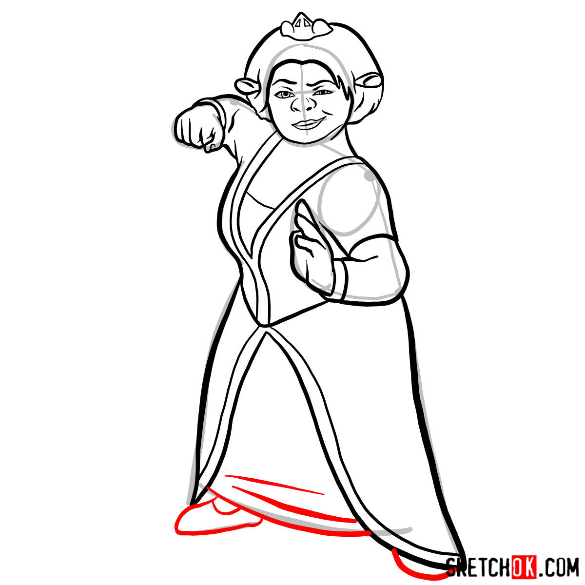 How to draw Princess Fiona - step 11