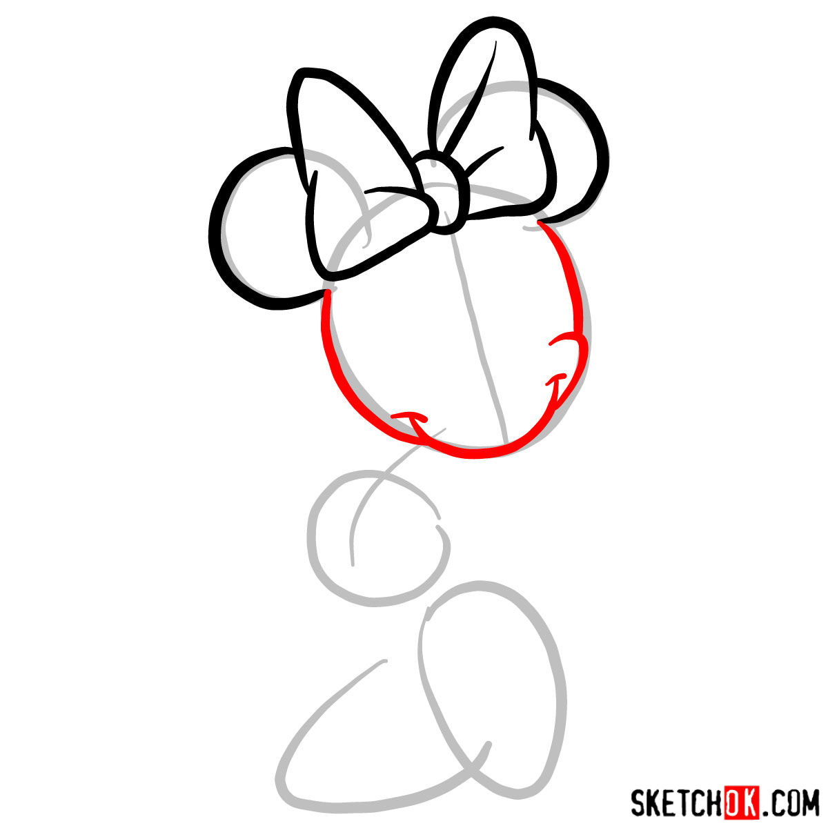 How to draw Minnie Mouse - step 04