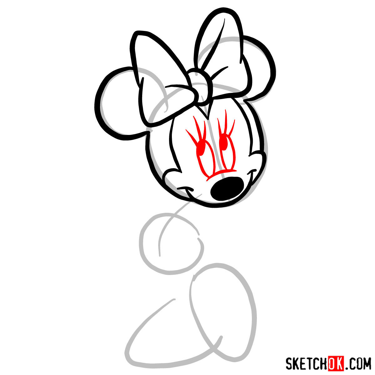 How to draw Minnie Mouse -  step 06