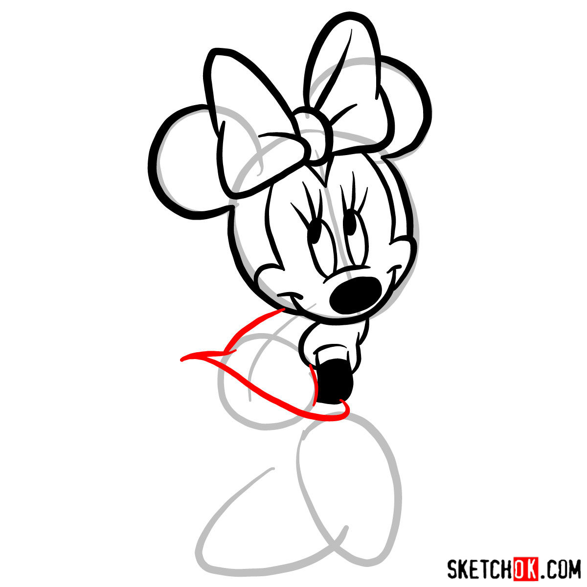 How to draw Minnie Mouse - step 08