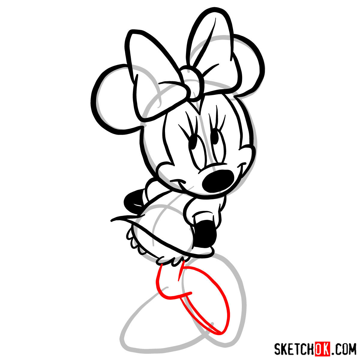 How to draw Minnie Mouse - step 11