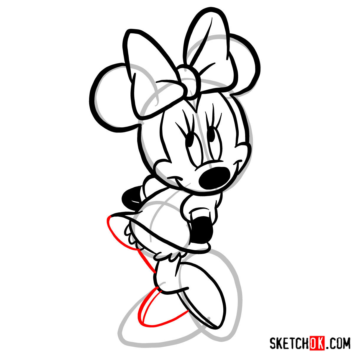How to draw Minnie Mouse - step 12
