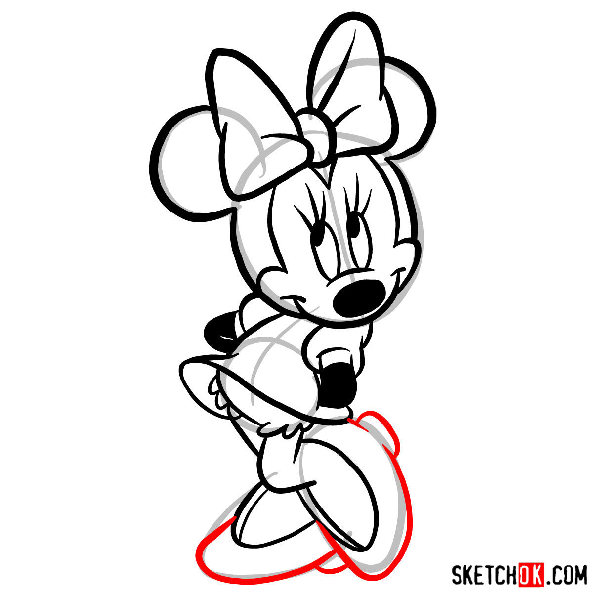 How to draw Minnie Mouse - step 13