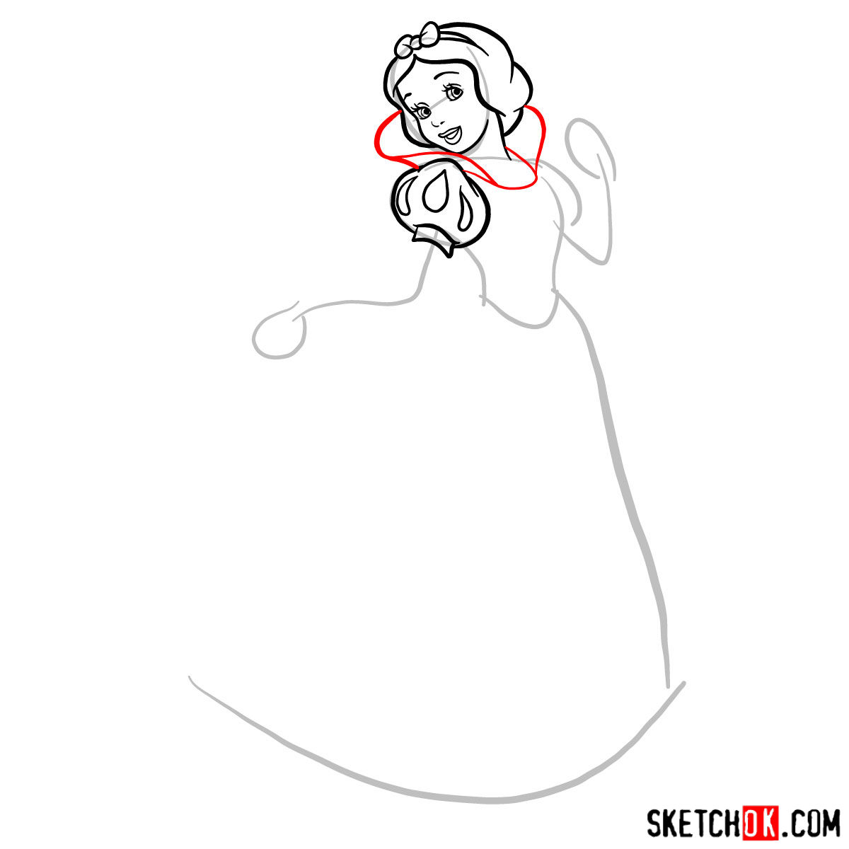 How to draw Snow White -  step 06