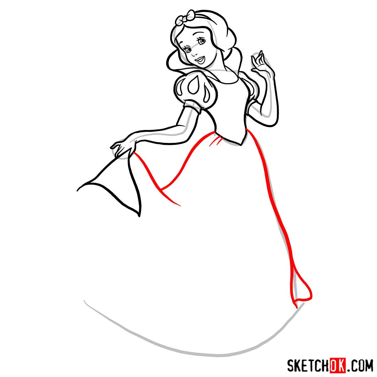 How to draw Snow White - step 10