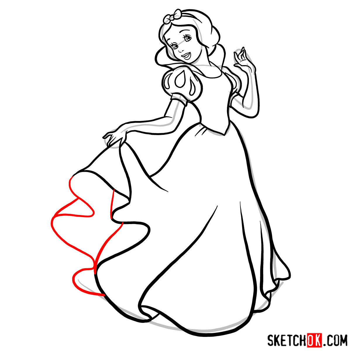 How to draw Snow White - step 12