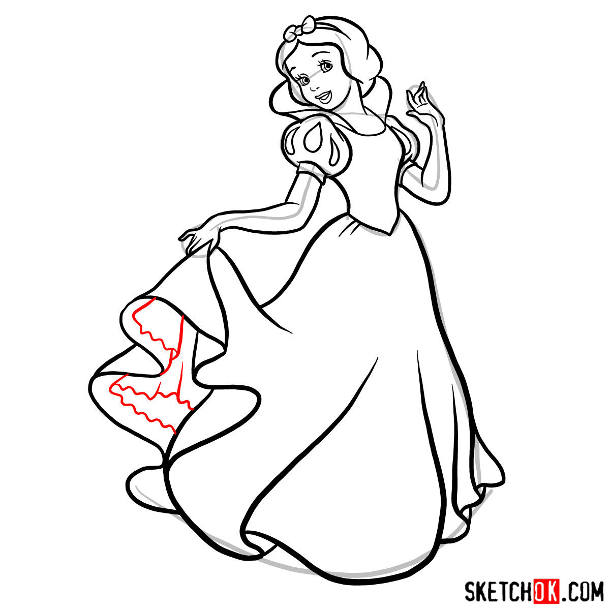How to draw Snow White - step 13