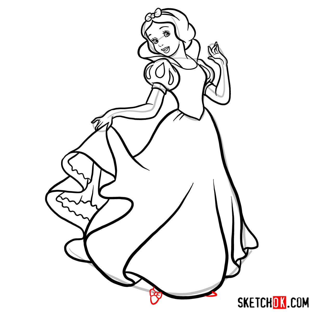 How to draw Snow White - step 14