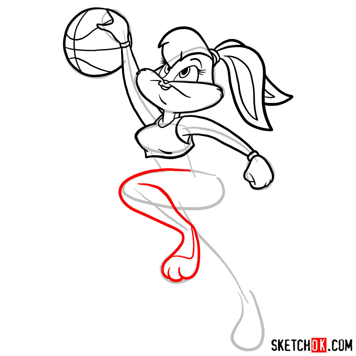 How to draw Lola Bunny playing basketball - step 09