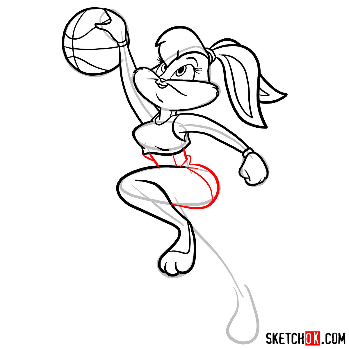 How to draw Lola Bunny playing basketball - step 10