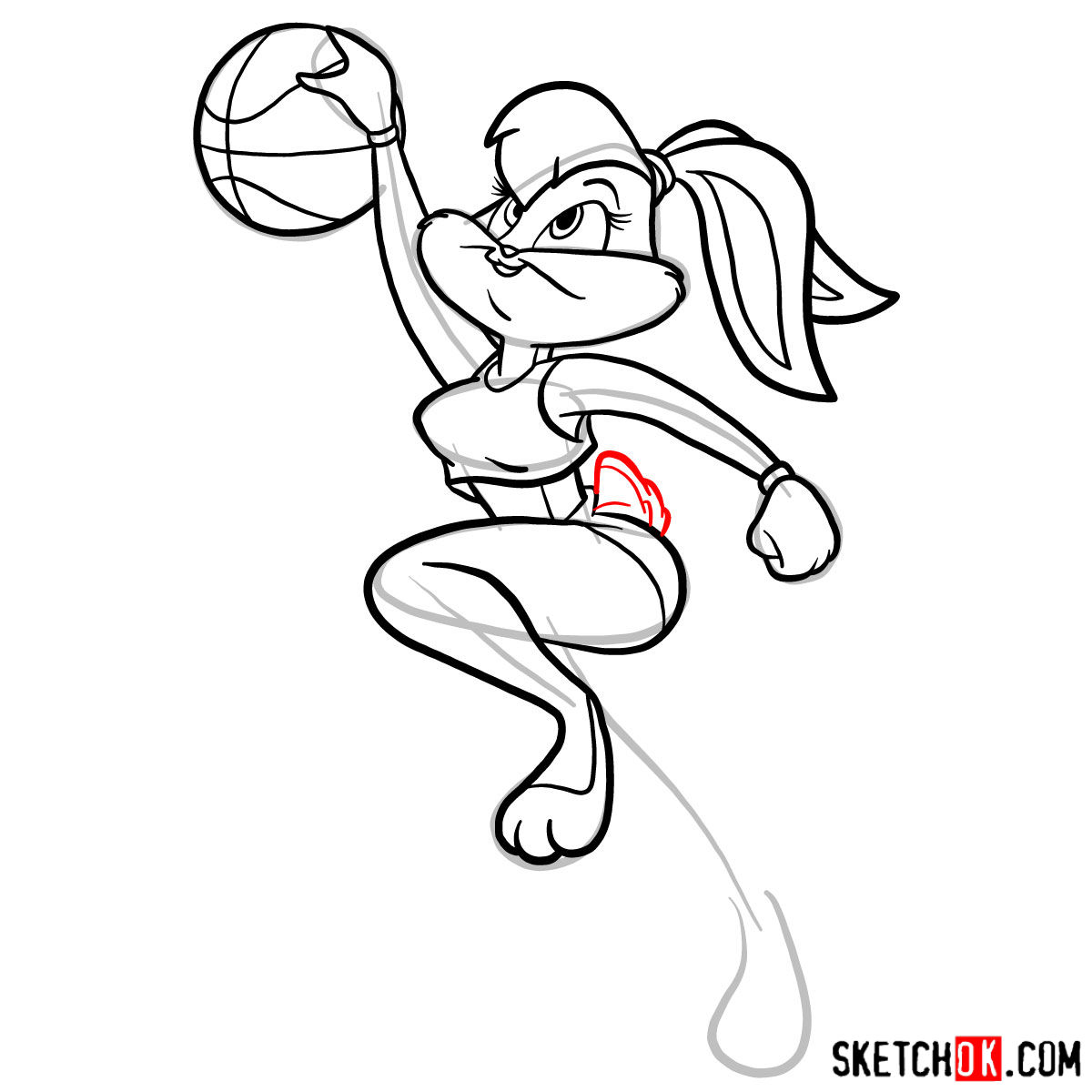 How to draw Lola Bunny playing basketball - step 11