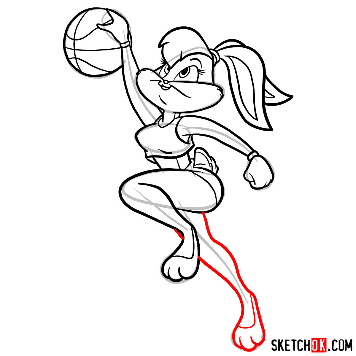 How to draw Lola Bunny playing basketball - step 12