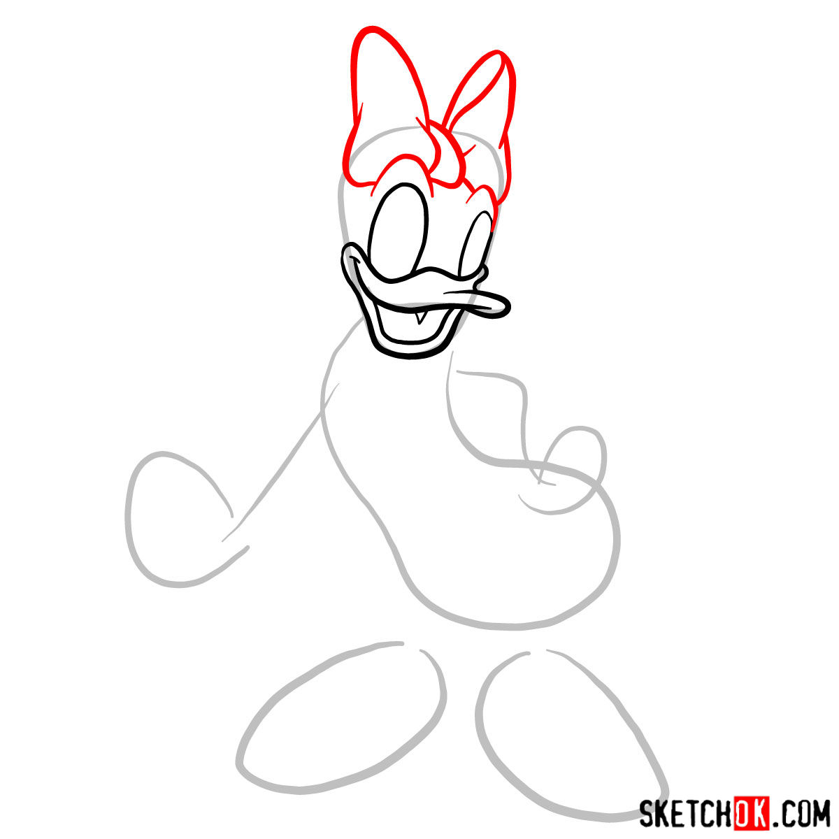 How to draw Daisy Duck - step 03