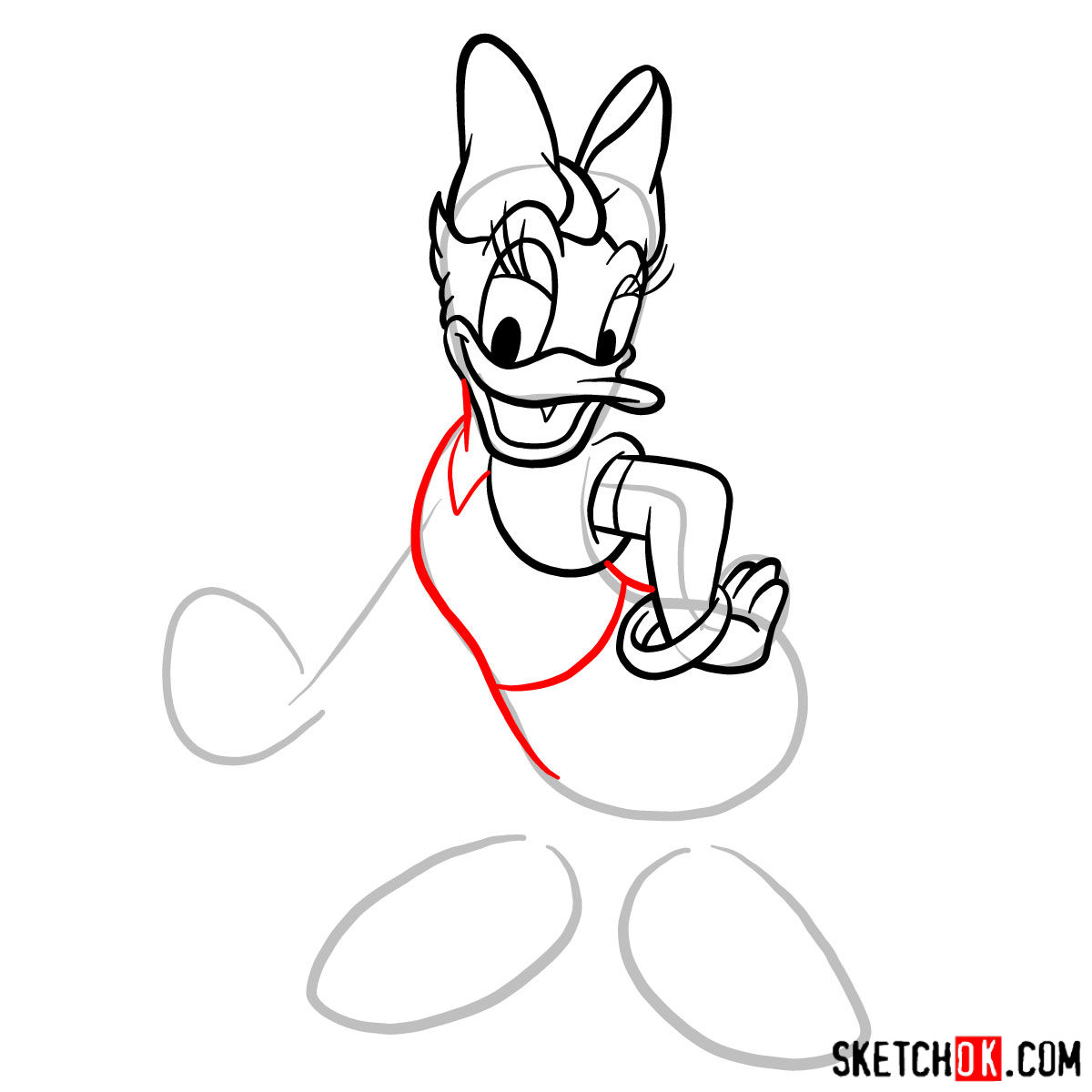 How to draw Daisy Duck - step 07