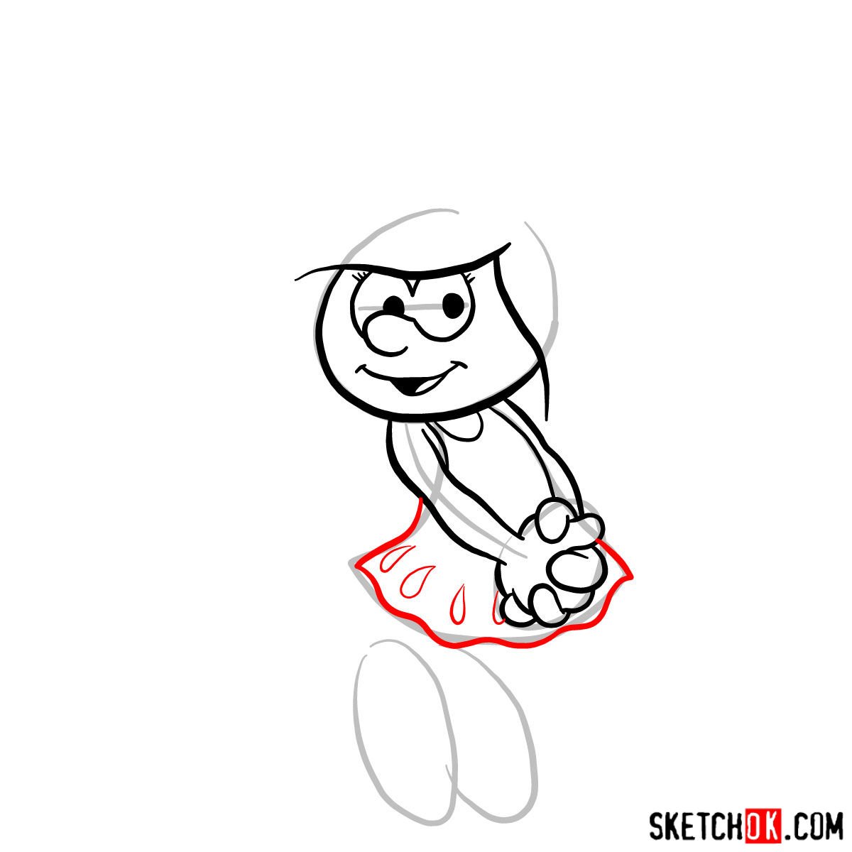 How to draw Smurfette -  step 06