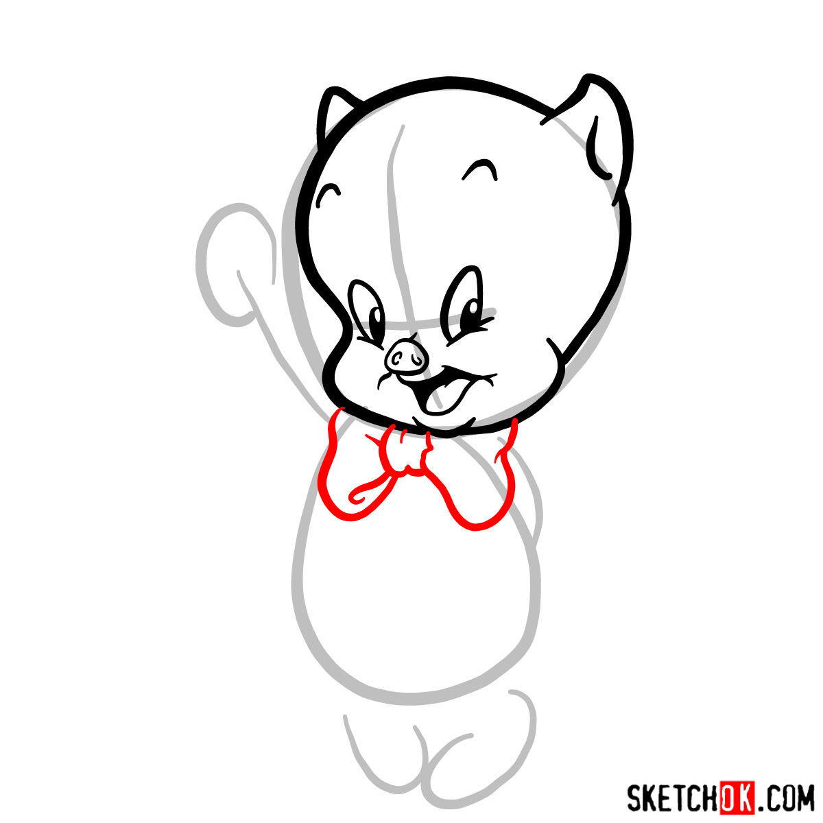 How to draw Porky Pig - step 04