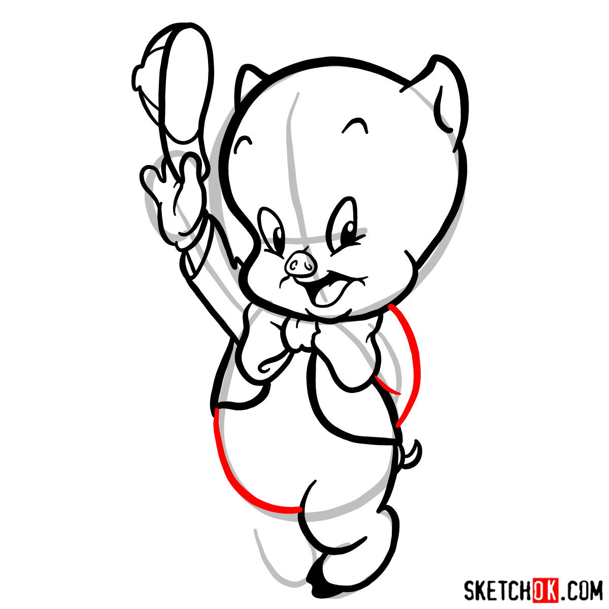How to draw Porky Pig - step 09