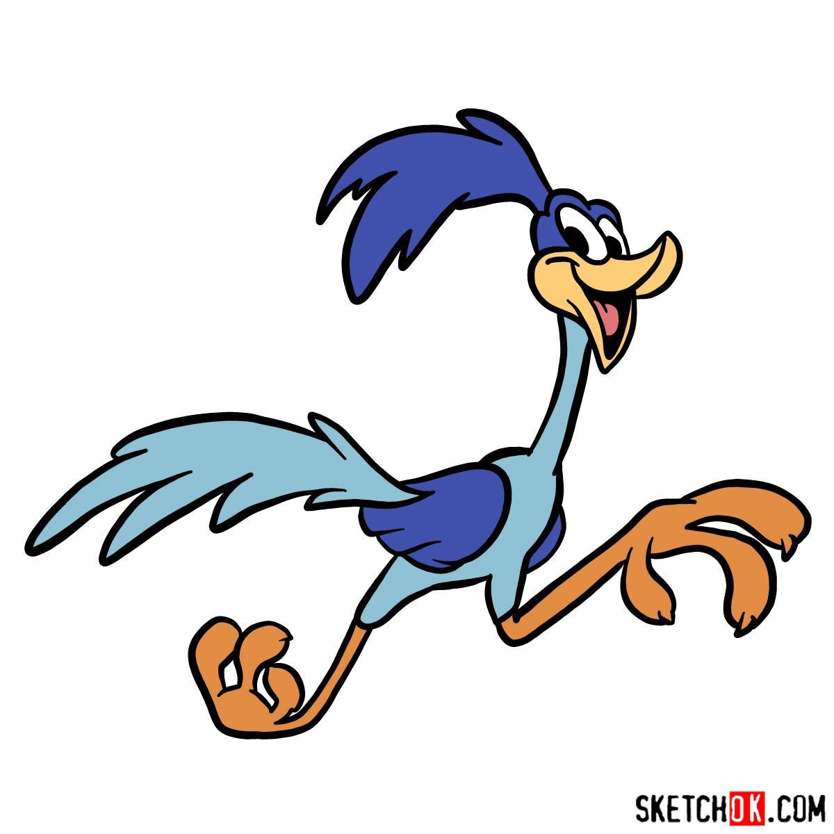 How to draw Road Runner - Sketchok easy drawing guides