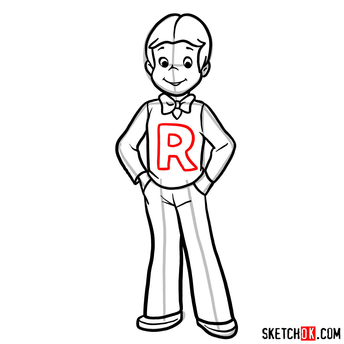 How to draw Richie Rich (cartoon style) - Sketchok easy drawing guides