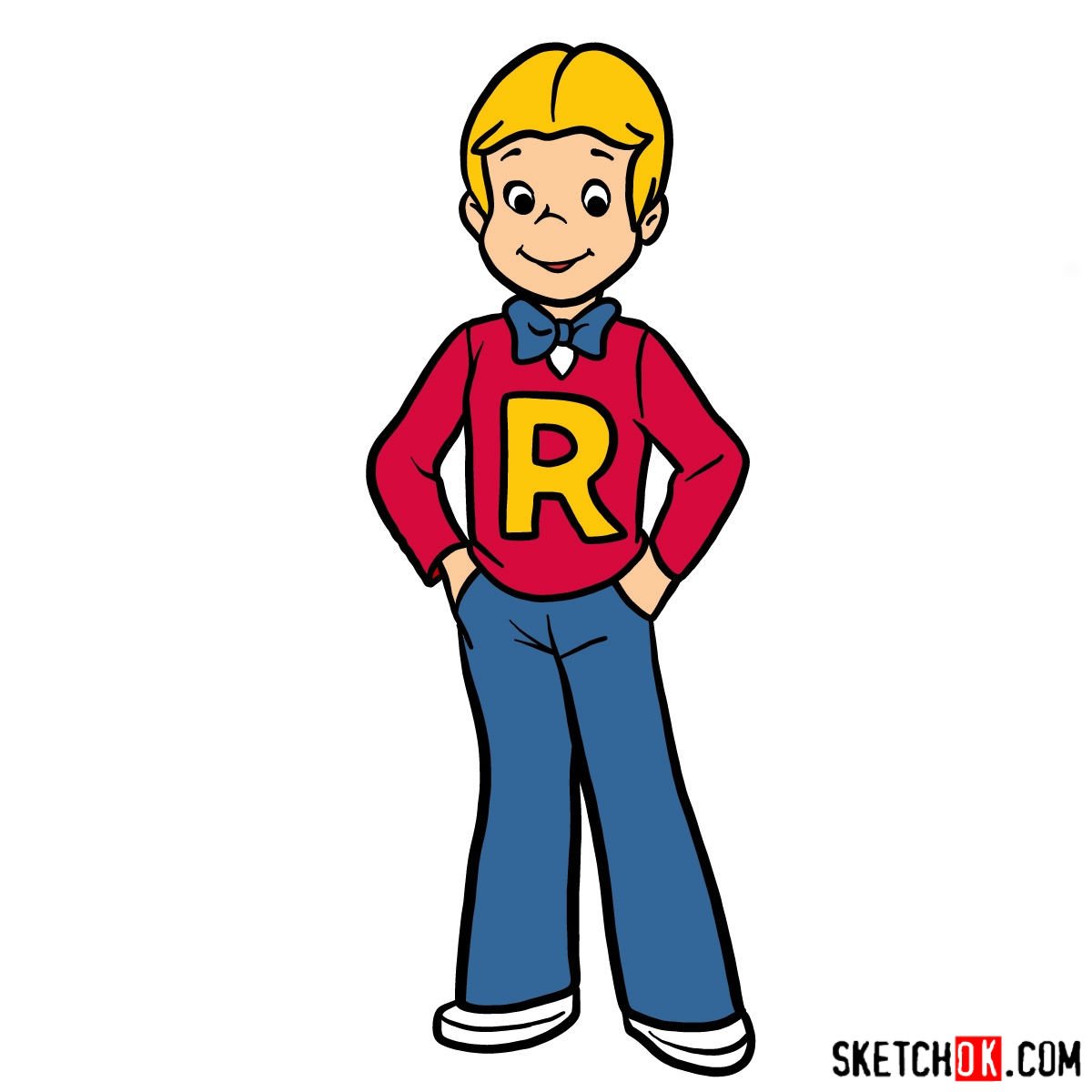 How to draw Richie Rich (cartoon style) - Sketchok easy drawing guides